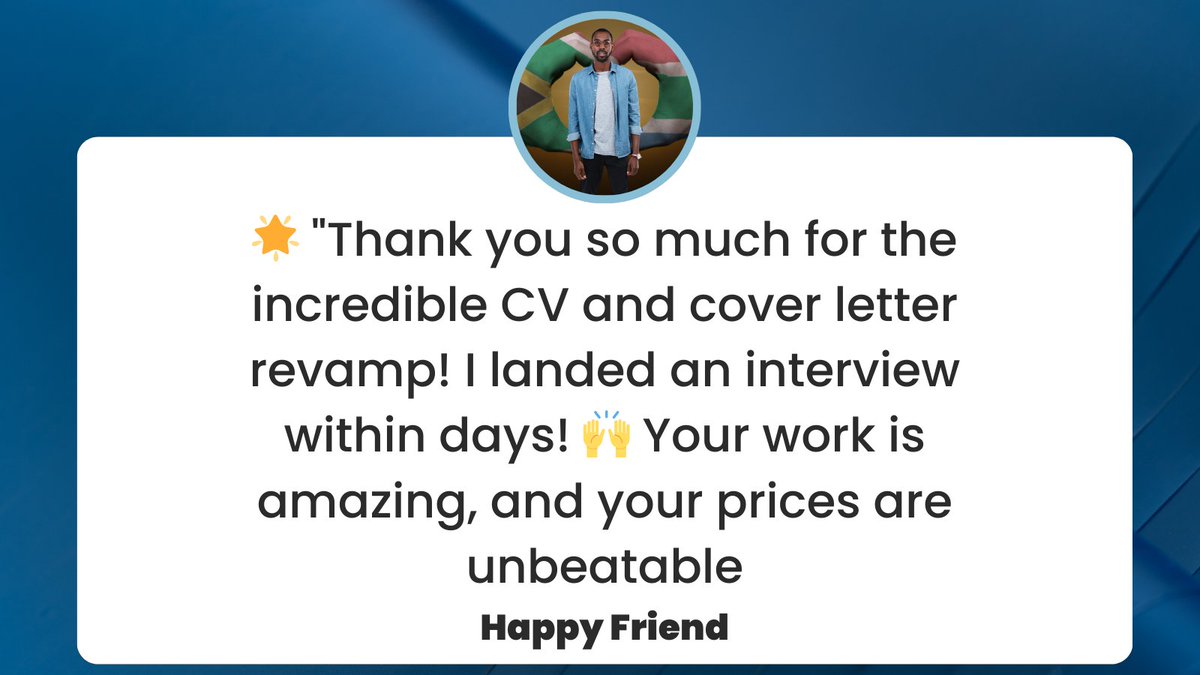 ⁉️Wondering why employers love our CV makeovers? 
-
Discover for yourself! 💼
1️⃣ Connect 📲
2️⃣ Select Demos
-
Ready to stand out from the crowd?
Here 
👇🏿
wa.me/message/CBMEH4…|
-
Takealot Jabulani Khumalo Tokyo Sexwale Pretoria High Court Doja Ratile Gcinile #loadshedding