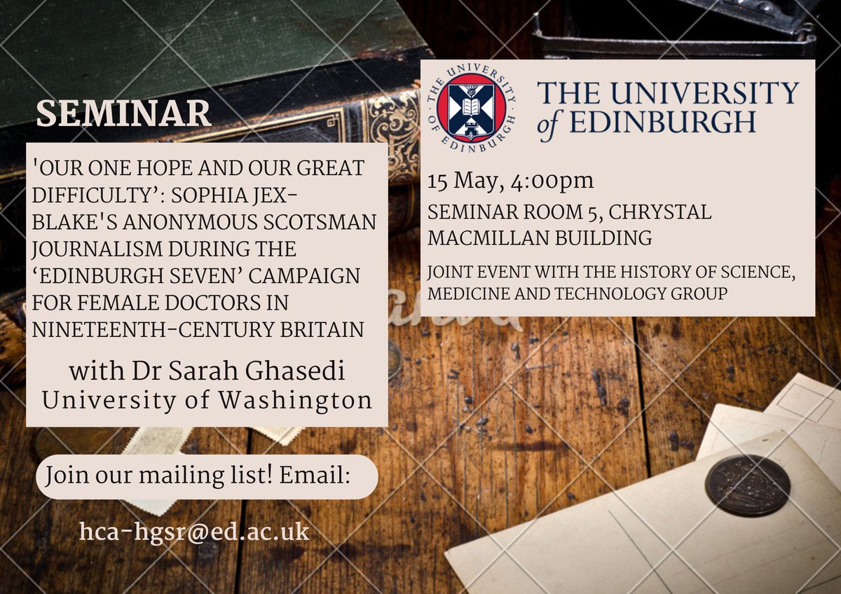 📢 Join us next week for the last seminar of the semester! Details below. #uniofedhgs @HCAatEdinburgh