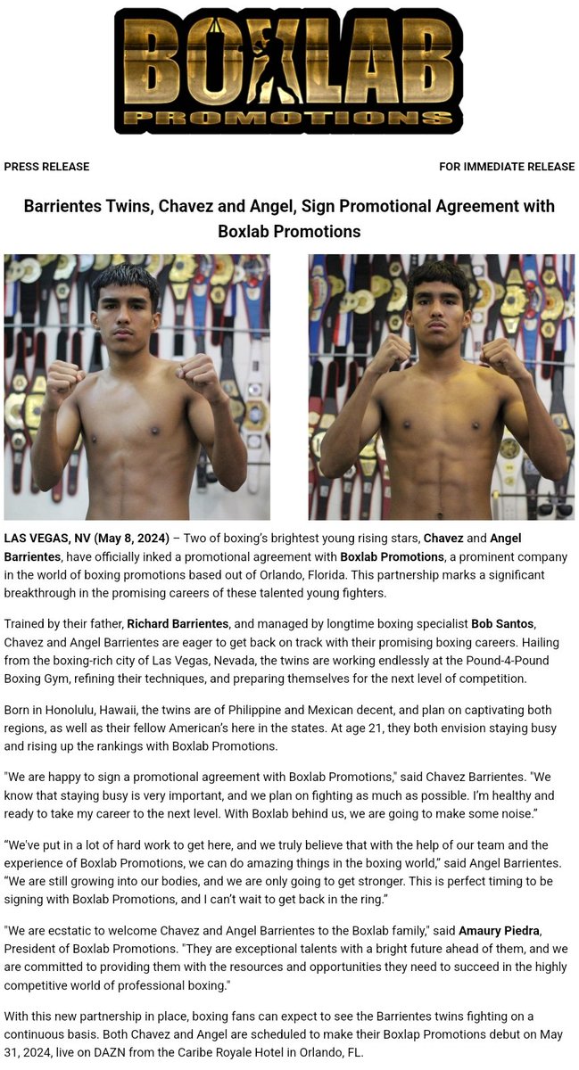 Boxlab Promotions New Signing of the Barrientes Twins #boxlabpromotions #boxing #sports