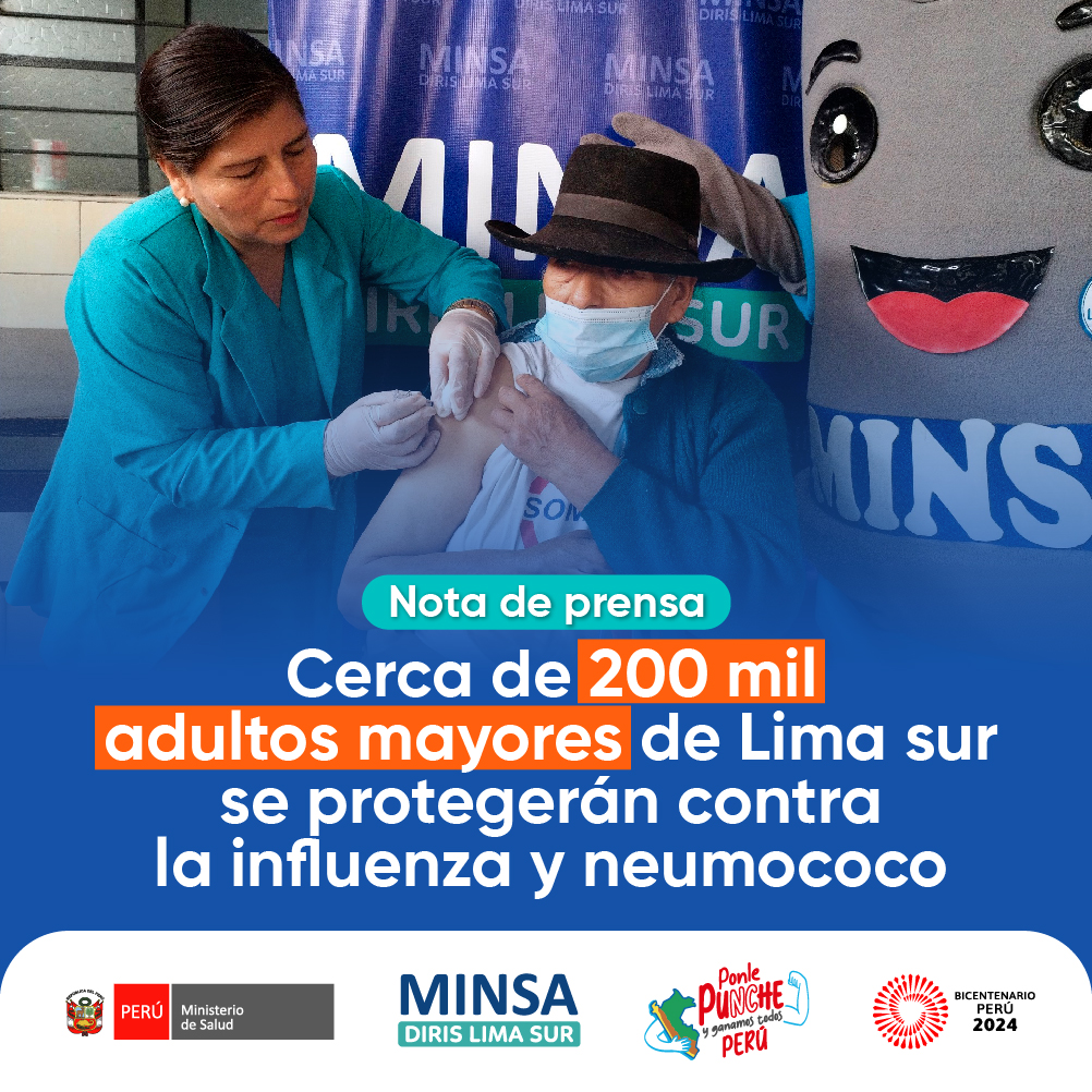 #NotaDePrensa📰 | Cerca de 200 mil adultos mayores🧓 de Lima sur, se protegerán contra la influenza y neumococo.💉 Entérate más en el siguiente enlace: gob.pe/es/n/950445 #neumonía #vacunas #adultomayor #influenza #LimaSur