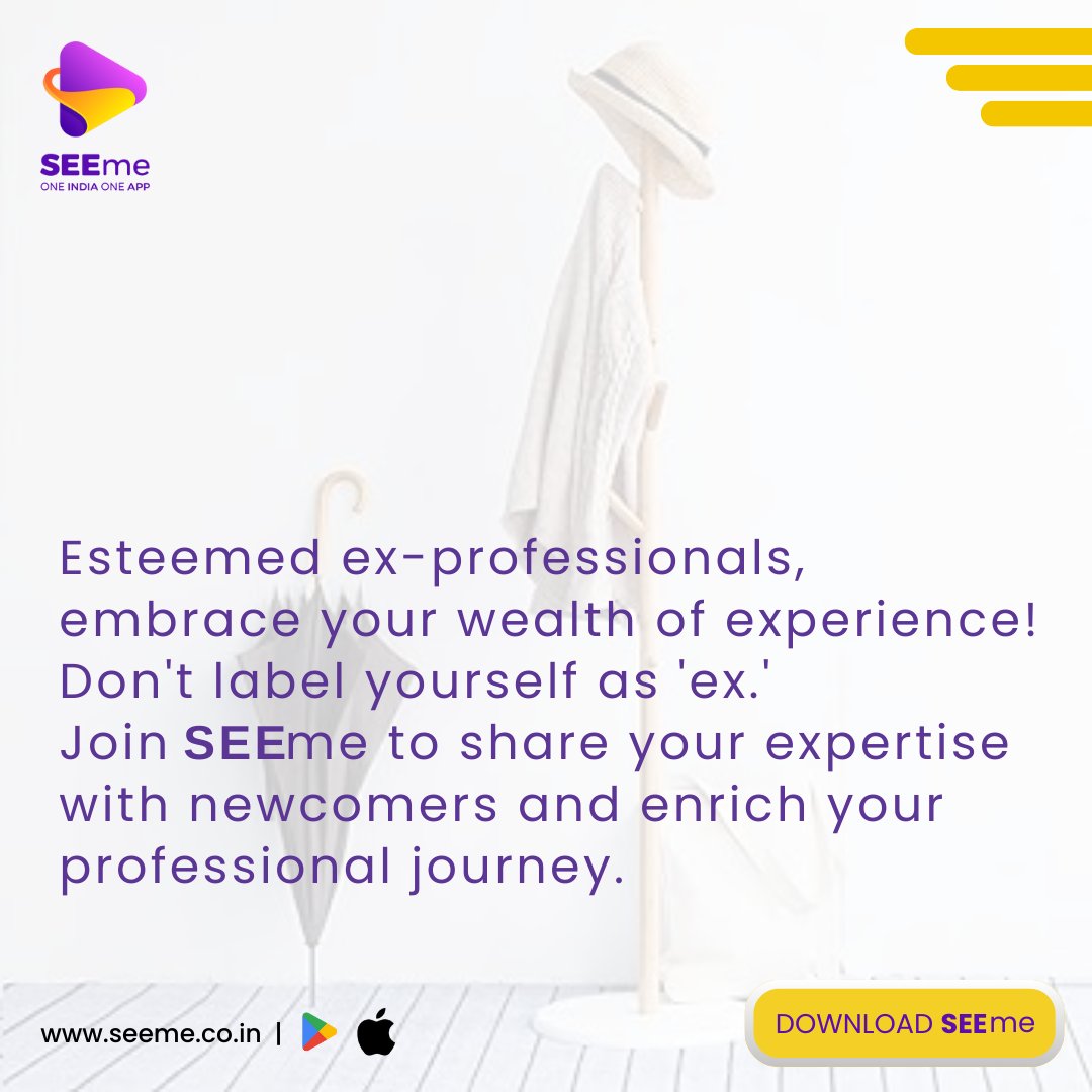 Greetings to all respected former professionals! Embrace the depth of your experience without being limited by the 'ex' label. Connect with SEEme now to share your valuable expertise with newcomers, adding richness to your ongoing professional journey. 
#SEEme #experiencematters