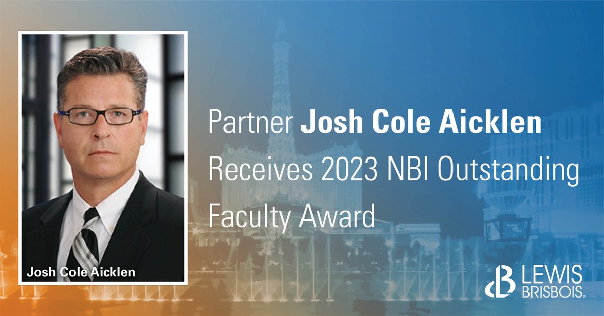 #Congratulations to #LasVegas & #Reno Managing Partner Josh Cole Aicklen, who recently received the @NBICLE’s (#NBI) 2023 Outstanding Faculty Award! Learn more: ow.ly/otL550RzCgZ #NevadaLaw #TrialLawyers #TrialAttorneys #Litigation #LegalProfession