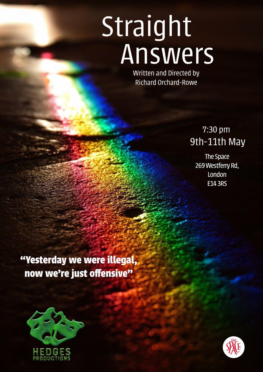 This week I'll be performing with @Hedgestheatre in Straight Answers Don't miss out on watching this original piece of theatre. @SpaceArtsCentre May 9th - 11th