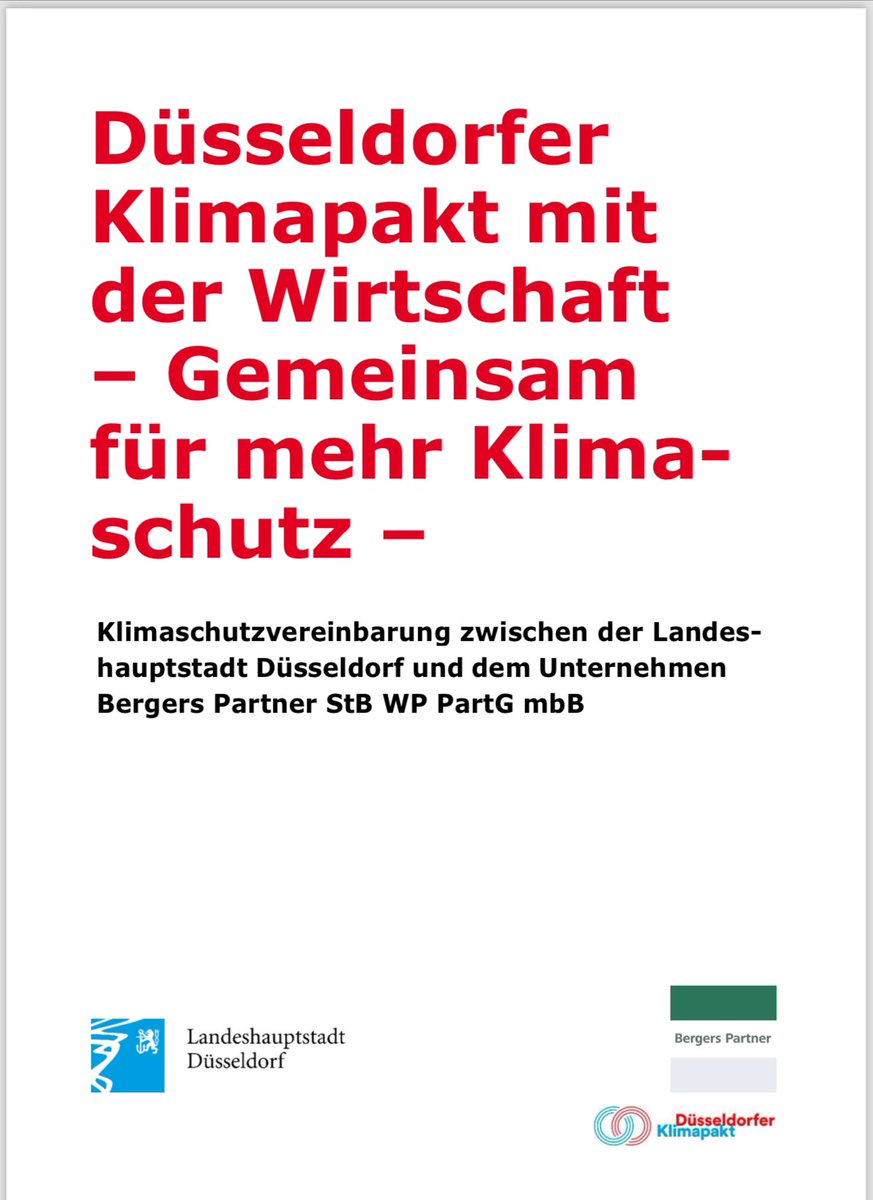 Wir freuen uns über den Beitritt zum Düsseldorfer #Klimapakt.  Die Stadt #Düsseldorf möchte im Jahr 2035 die #Klimaneutralität erreichen. Bergers Partner gehört bereits seit 2020 zu den ersten klimaneutralen Beratungsunternehmen in Deutschland.  Wir meinen, es lohnt sich!