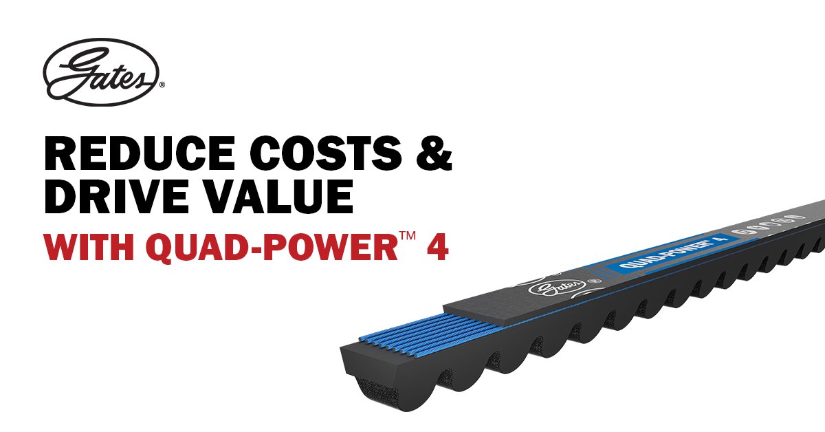 GatesNAmerica's tweet photo. Want to improve your operation's energy usage and costs? Quad-Power 4 v-belts are your answer, optimizing power transfer efficiency by up to 98%, when compared to standard Gates products. #DrivenByPossibility

Learn more about Quad-Power 4: https://t.co/mROngqTBBR https://t.co/Llh9nDj3ak