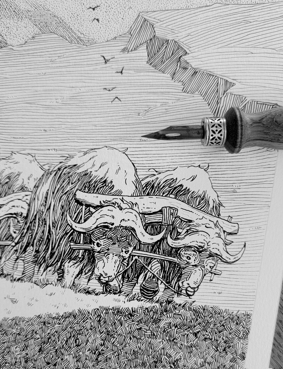Beasts of burden. From a commissioned illustration.
..
#rpgart #penandink #fantasyart