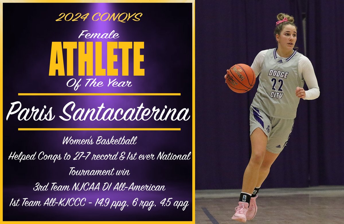🏆CONQY AWARDS🏆 CONQY for Female Athlete of the Year - given to top female athlete of the year 🏀Paris Santacaterina (Women's Basketball) 🗒️Helped Women's Basketball to a 27-7 record & 2nd straight appearance at Nationals & 1st round win 🗒️3rd Team NJCAA DI All-American 🗒️1st…