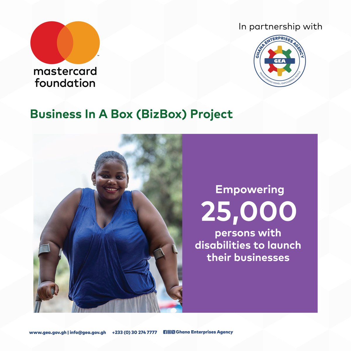 The Business In A Box (BizBox) Project is sparking up hope and empowerment for individuals facing unique challenges due to their disabilities.

Visit any of our BACs or BRCs to find out more about how you can register as a PWD. Or call +233 (0) 30 274 7777 for assistance.