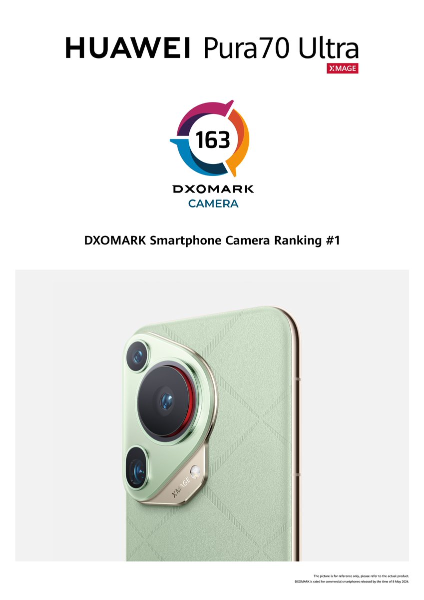 We've done it again! The #HUAWEIPura70 Ultra secures the top spot on DXOMARK Smartphone Camera Rankings with an impressive score of 163 points! Experience the next-generation flagship in photography and aesthetics today. #FashionForward