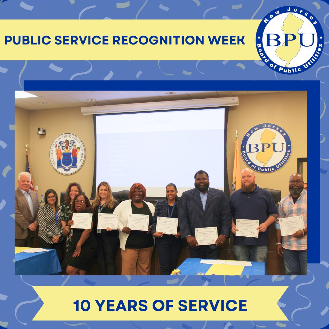 We are halfway through #PublicServiceRecognitionWeek.🎉Congratulations to our employees for reaching the incredible milestone of 10 years of service in New Jersey State government! Your hard work and dedication are appreciated. Thank you for your continued service.