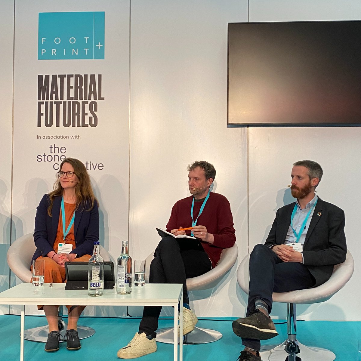 Catch a glimpse of us at FOOTPRINT+ today as we shared insights on materials' ecological impact. Our challenge is to understand supply chains and their nature impacts. To reduce impacts, prioritise #lessstuff, boost #retrofitting and transition to a #circulareconomy.
