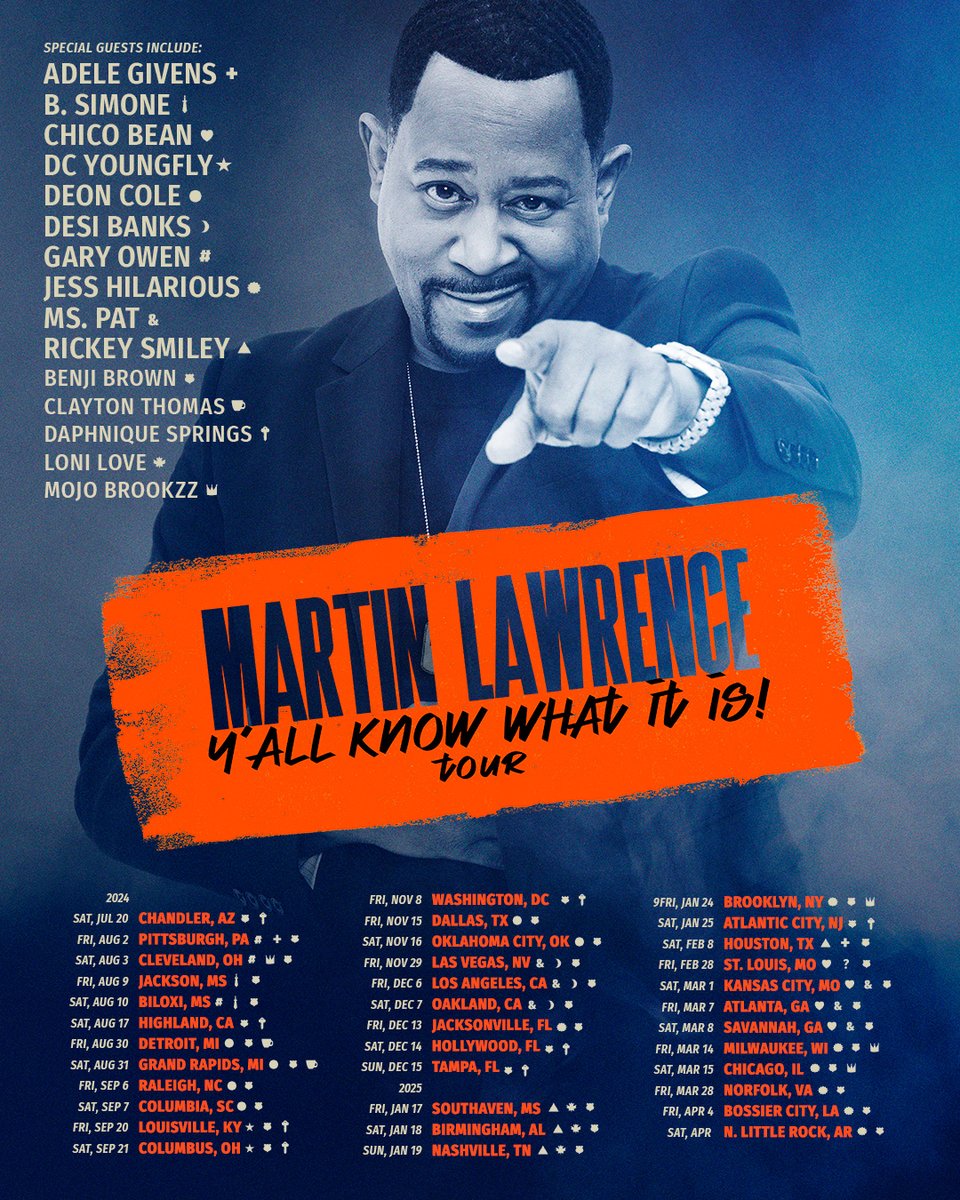 My 'Y'all Know What It Is!' tour is comin' to a city near you! Make sure to visit MARTINLAWRENCEONTOUR.COM to get ya tickets! #yallknowtour