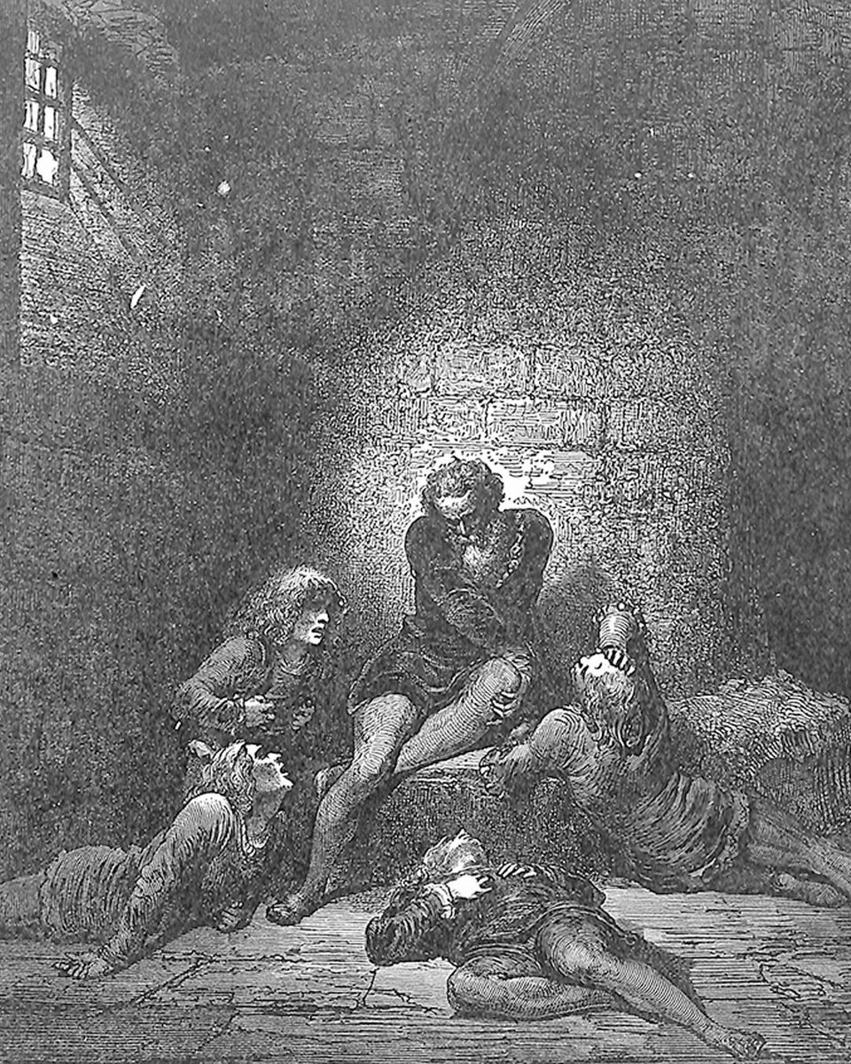 Dante's Inferno, Illustrated by Gustav Dore
A family imprisoned

Then, not to make them sadder, I kept down
My spirit in stillness.
Canto XXXIII., lines 68, 69

Credit to: Universalfreemasonry. 

#DantesInferno #GustavDoreIllustrations #ImprisonedFamily #SilentSorrow