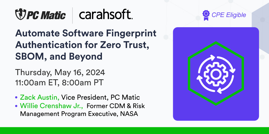 Learn how to revolutionize your agency's #softwaremanagement on 5/16 with @pcmatic. Gain unparalleled confidence in your #softwareinventory & your agency's #securityposture: carah.io/cb07bd