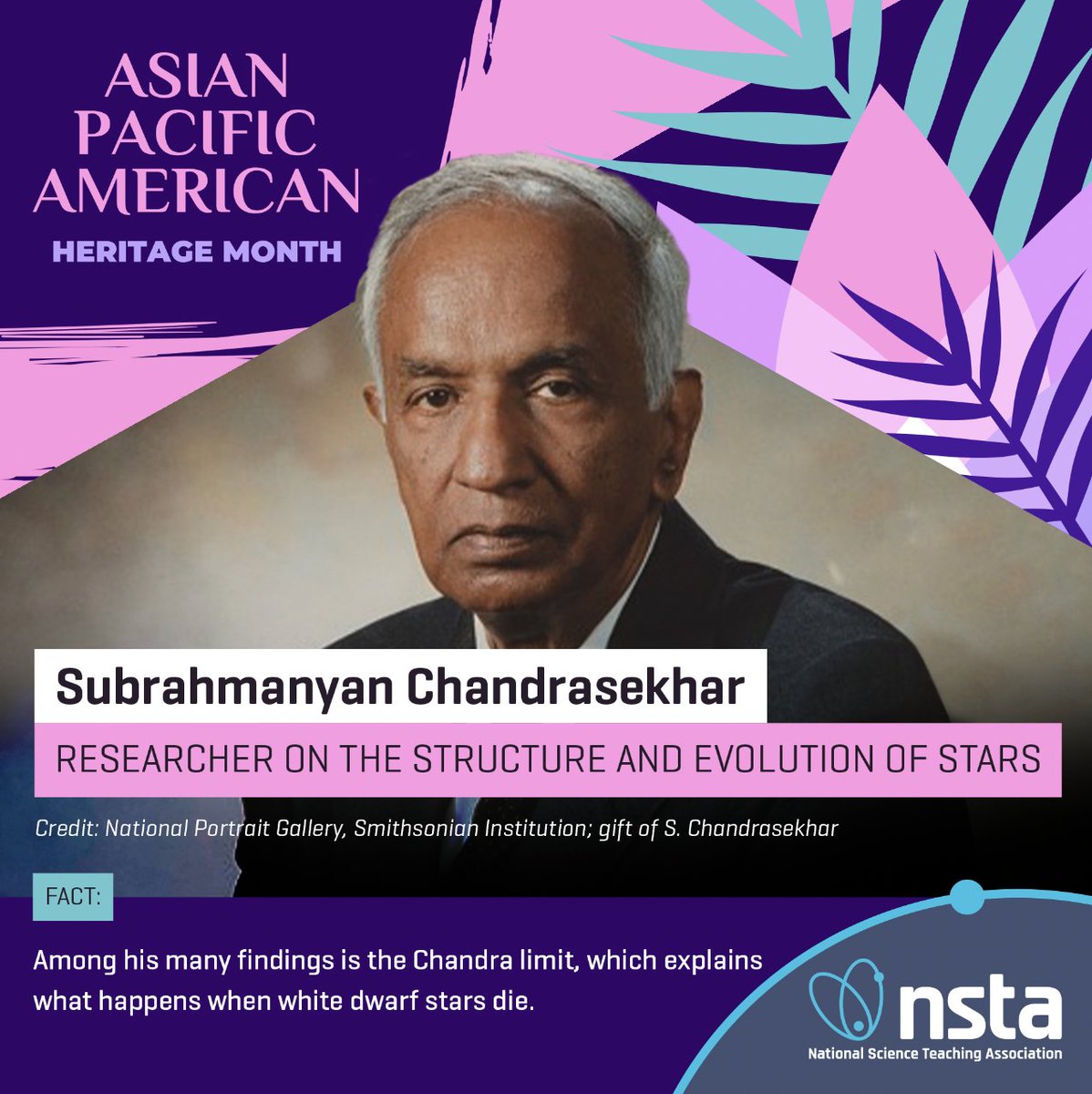 Today we celebrate the achievements of Subrahmanyan Chandrasekhar! 1983 Nobel Prize winner, Chandrasekhar led research on the structure and evolution of stars. Read more about him and his influence here: bit.ly/3UAC5IC #AsianPacificAmericanHeritageMonth