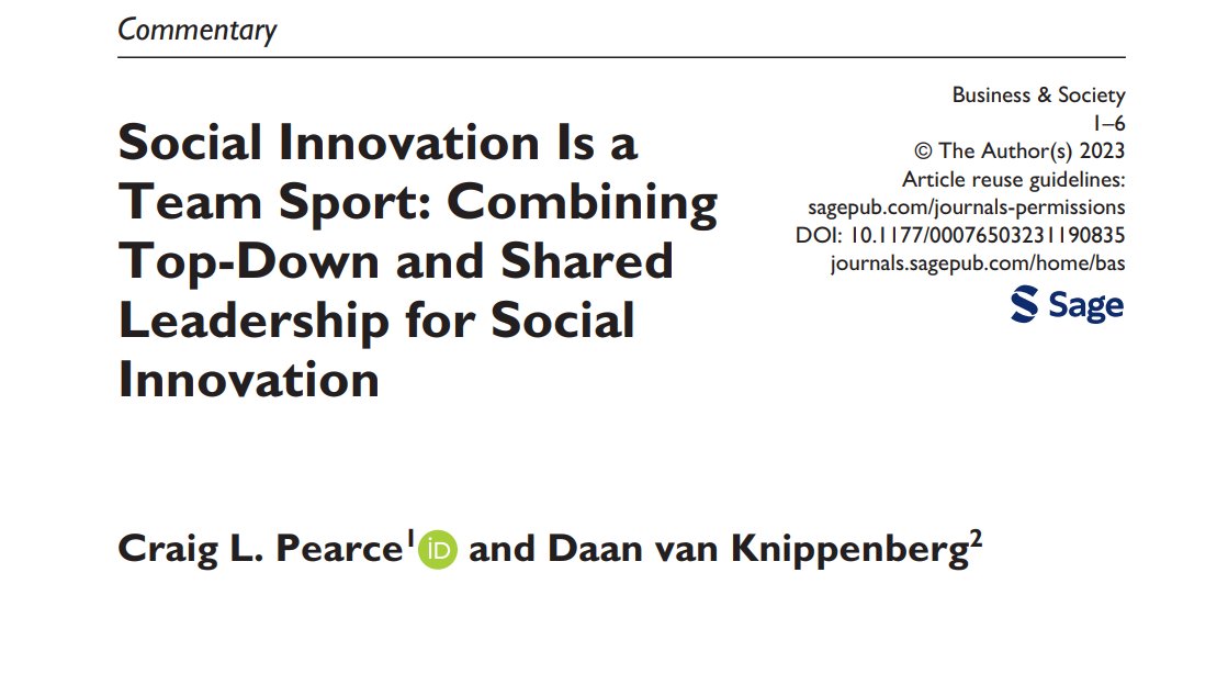 Read this new Commentary by Craig Pearce (@penn_state) and Daan van Knippenberg (@RiceUniversity) providing key takeaways and practical advice for the tandem deployment of top-down and shared #leadership for #socialinnovation success. doi.org/10.1177/000765…