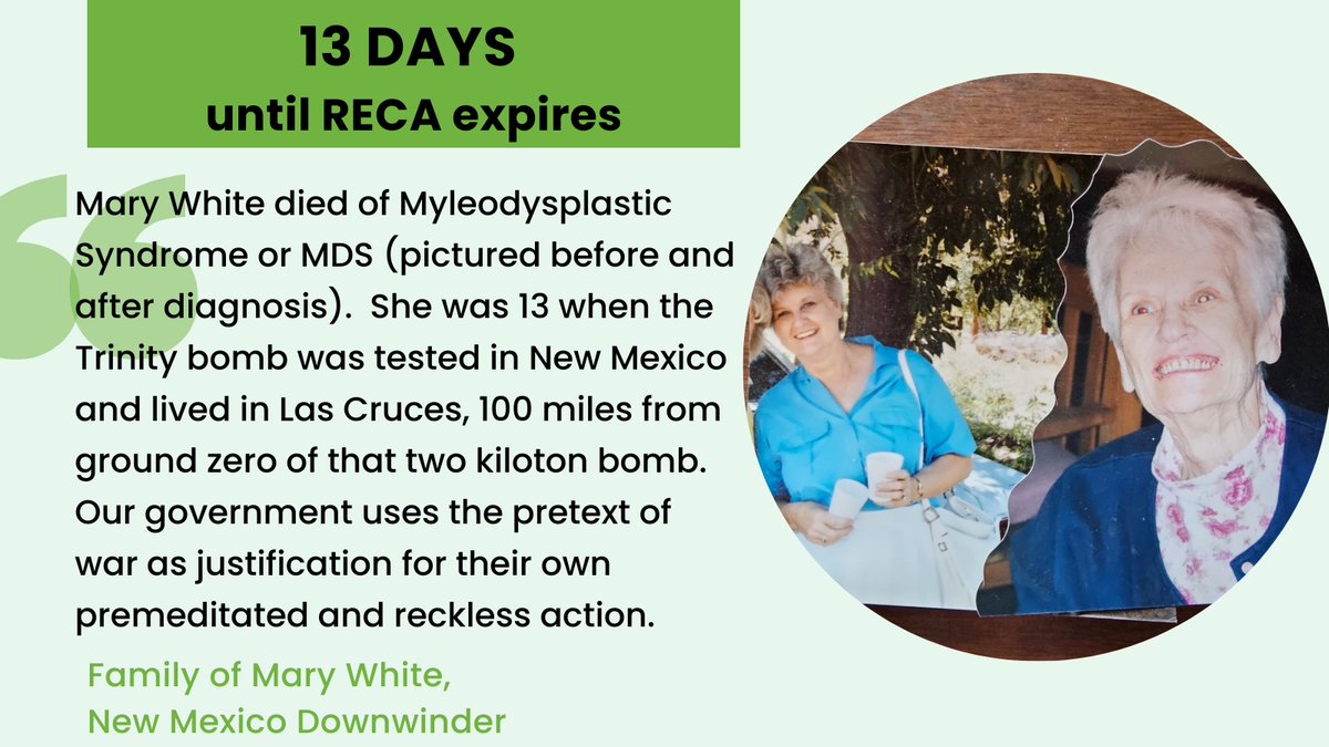 If RECA had been available 2 Mary White when she got sick, it could have made a devastating time just a bit more bearable for her and her family. It’s not too late for others in places like New Mexico & Arizona who are still waiting for justice. @SpearkerJohnson, #SaveRECA 2day.