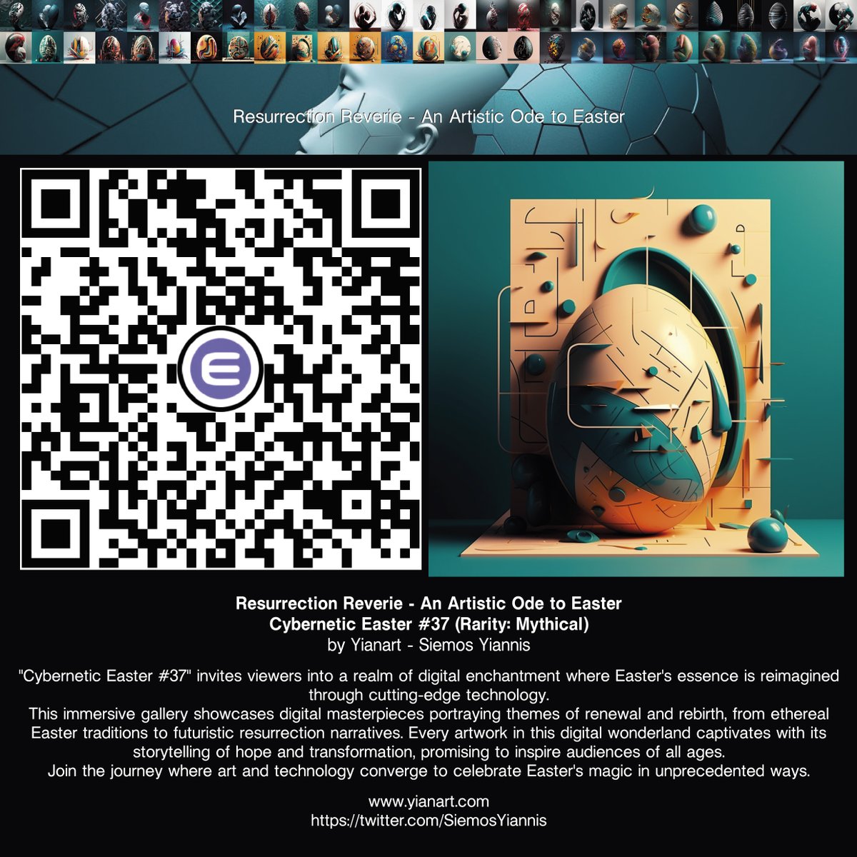 Resurrection Reverie - An Artistic Ode to Easter
Cybernetic Easter #37 (Rarity: Mythical)🥚

Claim Now!
nft.io/beam/claim/180…

#nft #nftarts #nftartist #nftartists #nftartwork #nftartcollector #crypto #Cryptocurency #blockchain #digitalart #yianart #enjin #easter #FuelTheEnjin