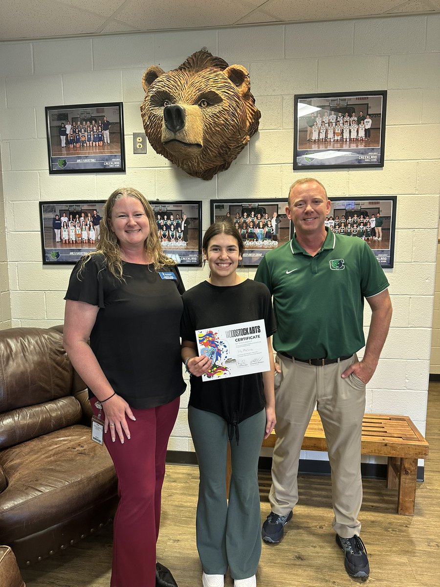 Surprise!! Congratulations to Lily Malone, CMS 8th grader, who was selected by Woodstock Arts to receive a scholarship for classes based on her amazing artwork at the CCSD Festival of the Arts! #ccsdfinearts @CherokeeSchools @CreeklandMS