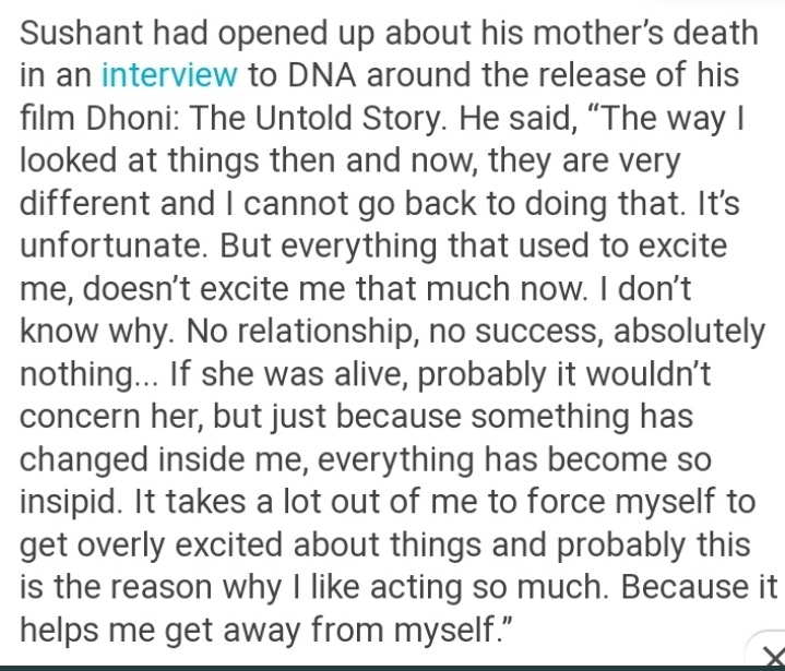 ' If she was alive, probably it wouldn’t concern her, but just because something has changed inside me, everything has become so insipid..... ' ~ SSR Mother Lives In Sushant 6️⃣