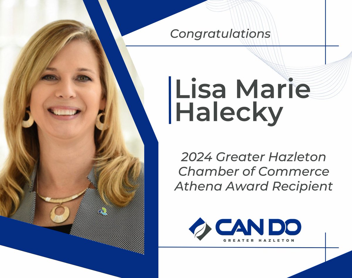 hazletoncando's tweet photo. Join us in congratulating a member of our Board of Directors, Lisa Marie Halecky from LVHN Hazleton, on being named the recipient of the 2024 Greater Hazleton Chamber of Commerce’s Athena Award! 🙌🥳
Read more➡️: https://t.co/5bnEiAHJ7I
#HazletonChamber #CANDOBoard https://t.co/xeRQamzSl3