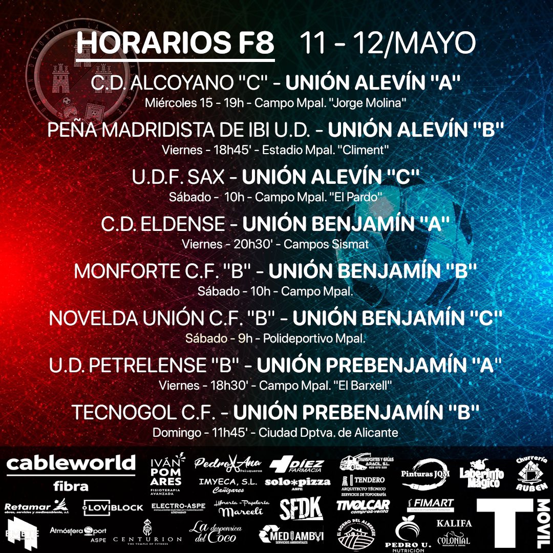 🗓️ HORARIOS

#aspe #alicante #fútbol #fútbolpopular #veteranos #senior #juvenil #cadete #infantil #alevin #benjamin #prebenjamin #querubines #ffcv #lfva
