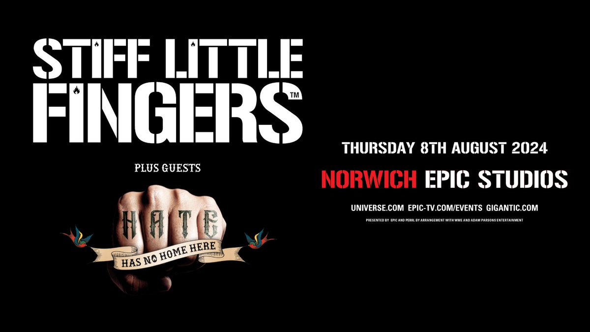 📣 JUST ANNOUNCED: The Irish punk rock legends Stiff Little Fingers @RigidDigits are excited to return to Norwich's best venue this August Tickets on sale Friday 10th May @ 10am 🎫 ow.ly/8fbV50RzjYz