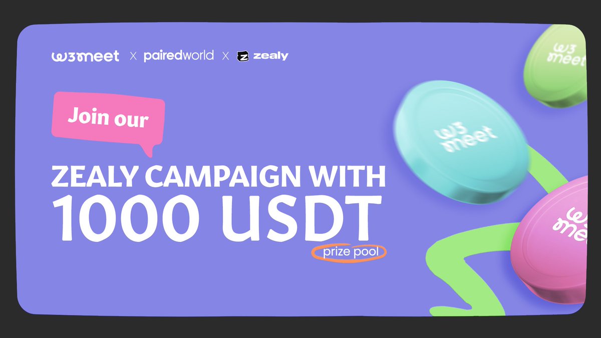 Our Latest Zealy Campaign is Live!

Our 'w3meet at last' Sprint has officially LAUNCHED! 🚀 

Compete for a chance to win a share of the 1,000 USDT prize pool! 🤑

Join Now ➡️ zealy.io/cw/pairedworld…

🏆 Prize Pool: 1,000 USDT 
🗓️ Duration: May 8th, 4 PM UTC - May 15th, 4 PM UTC