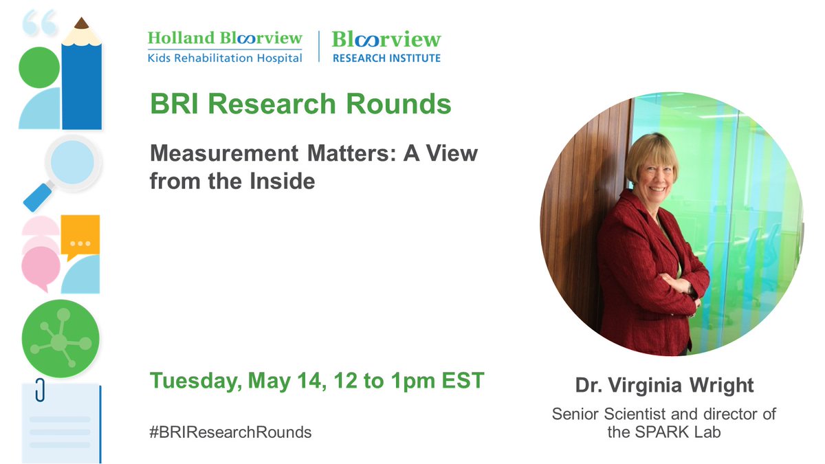 Tickets are still available for our upcoming virtual BRI Research Rounds with Dr. Virginia Wright, presenting the importance of measuring meaningful outcomes with the rise of personalized medicine and big data. Register now: hollandbloorview.ca/BRIResearchRou…