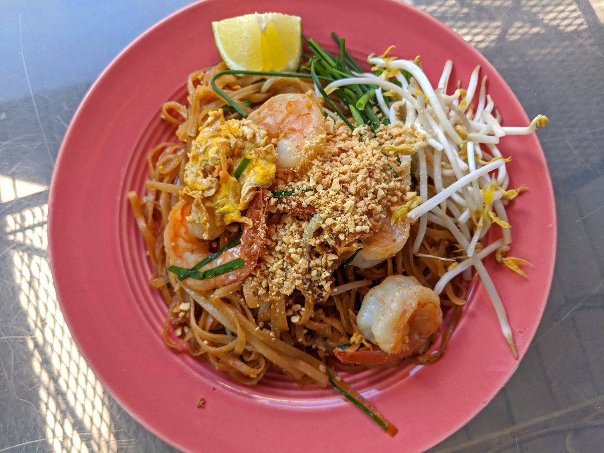 A2: My fave way to eat shrimp is in my partner's homemade Thai food like this Shrimp Pad Thai! #FoodTravelChat