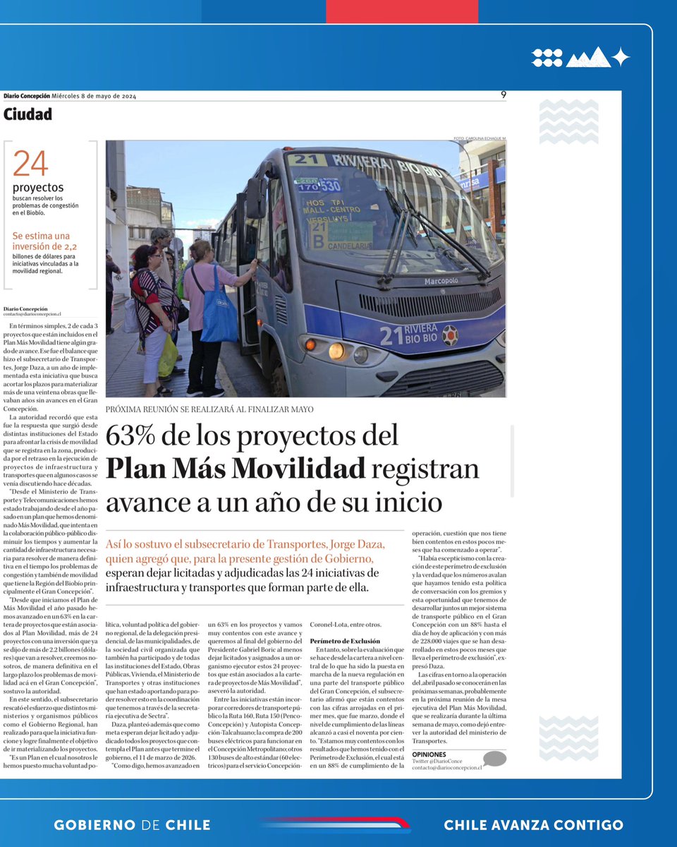 En entrevista con @DiarioConce, el subsecretario @dazajorge01 detalló los resultados y avances del plan “Más Movilidad para el Gran Concepción”, que lidera la Subsecretaría de Transportes, a un año de su implementación #ChileAvanzaContigo