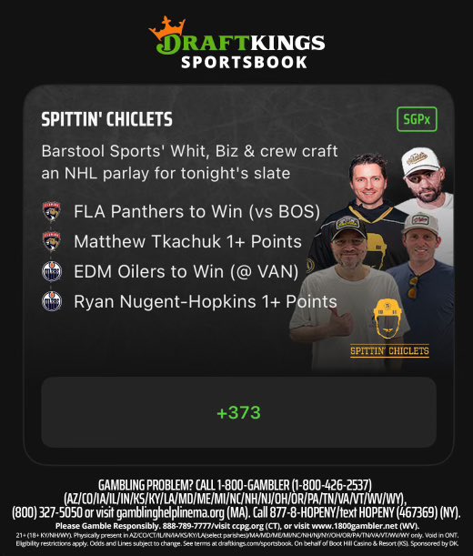Who's riding with the @spittinchiclets Crew tonight on the @DKSportsbook!? #DKPartner #TimeToHunt #LetsGoOilers
