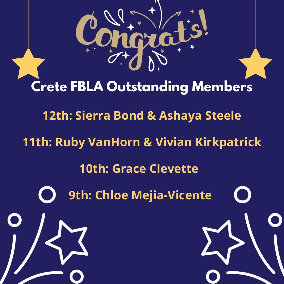 Congratulations to the FBLA Outstanding Members for this year.  Thank you for your dedication and contributions to our FBLA chapter and members. #fbla_togetherweachieve #cretecardinals