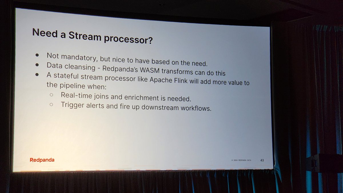 @redpandadata @dunithd @ApachePinot @ScyllaDB @apachekafka In this case we can hook it up to @ApachePinot. You can also introduce stateful stream processing. Though you can always use query-time JOINs in Apache Pinot #RTASummit