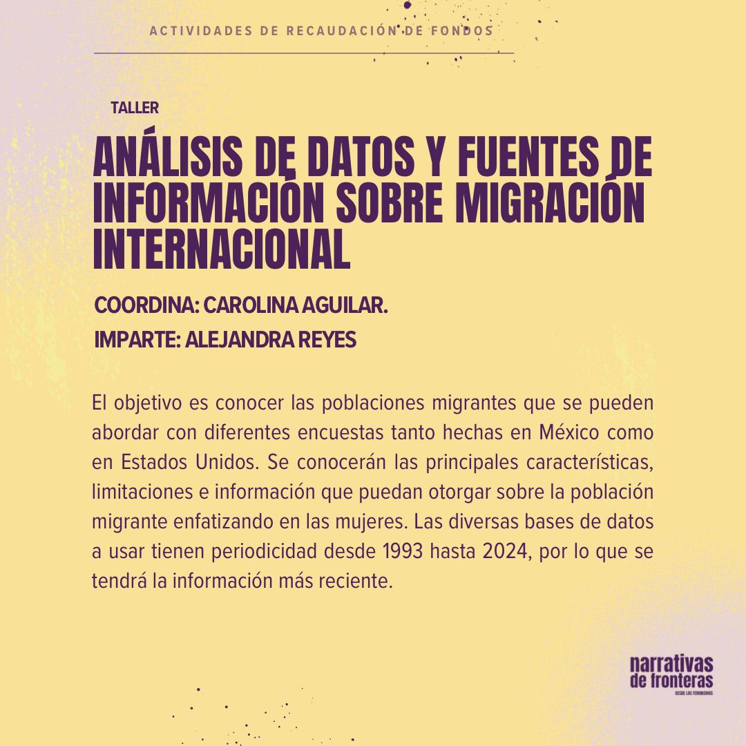 caaguiro's tweet photo. Si quieren usar datos y fuentes de info sobre migración, este taller es para ti
🗓️ 24 de mayo, 31 de mayo y 7 de junio
📍virtual 

Hola @ytzmaya nos ayudas a compartir, lo recaudado se usará para que la colectiva académica @NarrativasFront hagamos nuestro seminario en Bogotá https://t.co/BHb2BKB3Sg