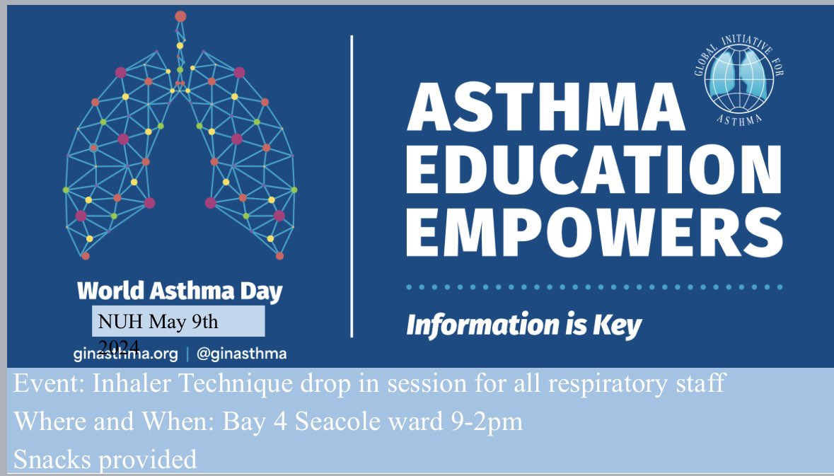 Sabrina Holmes (@sabrinaholmes34) on Twitter photo To celebrate World Asthma day,we are hosting a drop in session for all NUH staff to educate, refresh and relearn inhaler technique. Please come along and ask us anyone you want to know about asthma. Based on seacole ward 9-2 <a href="/NUHMedicine/">NUH Medicine</a> <a href="/NUH_Respiratory/">NUHRespiratory</a> To celebrate World Asthma day,we are hosting a drop in session for all NUH staff to educate, refresh and relearn inhaler technique. Please come along and ask us anyone you want to know about asthma. Based on seacole ward 9-2 <a href="/NUHMedicine/">NUH Medicine</a> <a href="/NUH_Respiratory/">NUHRespiratory</a>
