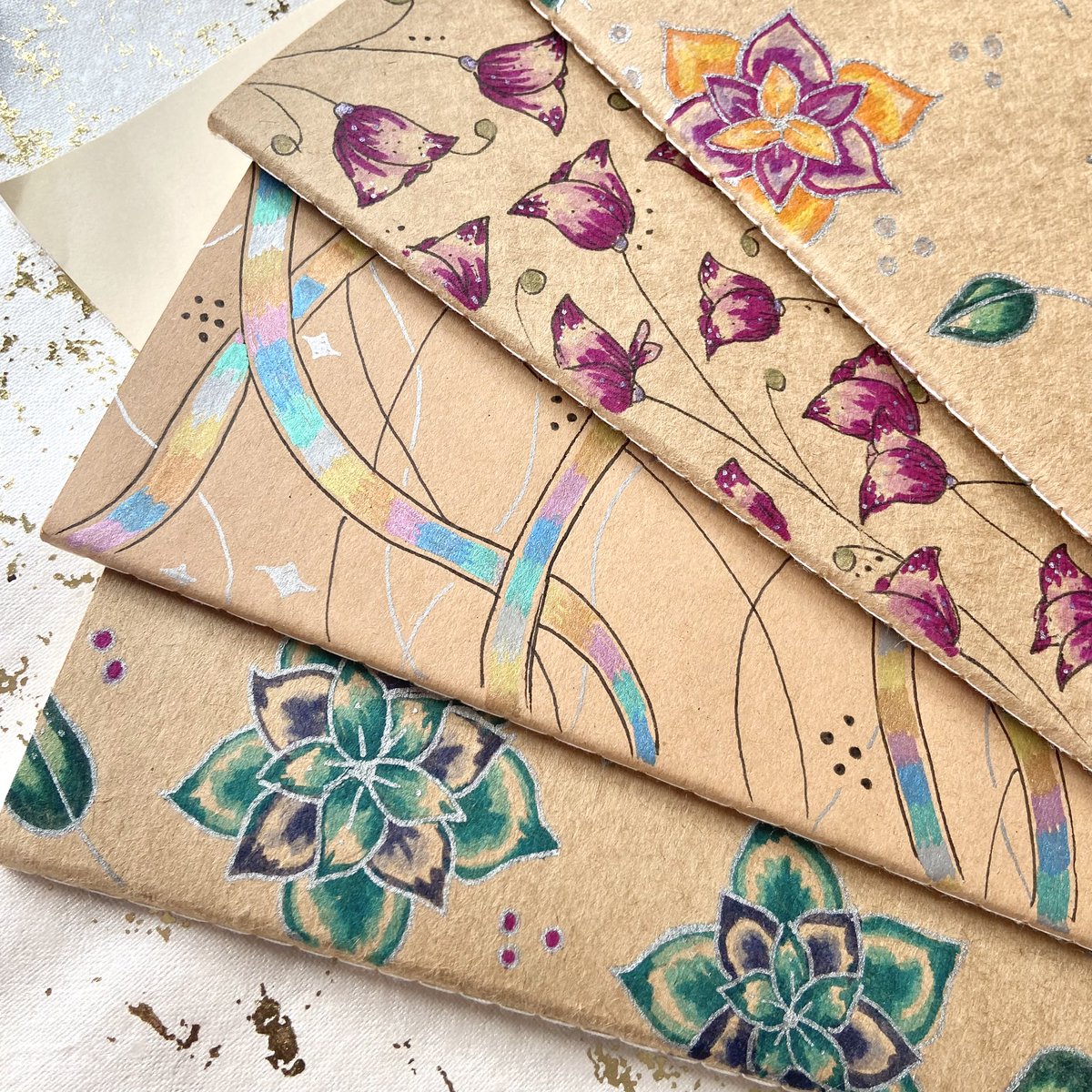 🌟 New 🌟 
New notebook time. These are readymade and ready to go to lovely humans. Hand drawn by me 🐝 

etsy.me/2TCi9qM #womaninbizhour #shopindie #handmadehour