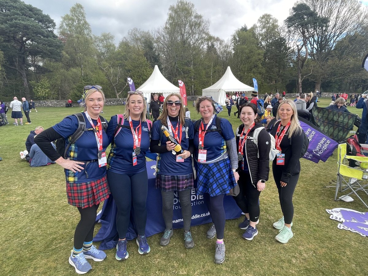 All smiles at the recent @thekiltwalk Glasgow! A cracking 23-mile effort by all 114 Team Doddie Kiltwalkers 💪 Aberdeen, Dundee & Edinburgh are next up - join us here 👇 thekiltwalk.co.uk/events