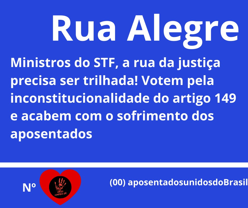 @shirleytibirica @_lucavalcante @nunesmarquesk @MinAMendonca @Cristianozaninm 'Os aposentados merecem tranquilidade! Srs. Ministros, julguem o art. 149 da EC103/19 inconstitucional para garantir uma velhice digna.
@nunesmarquesK
@MinAMendonca
@Cristianozaninm
@FlavioDino
👇
Dignidade Já
#JustiçaParaAposentados'
Mostrem que existe justiça