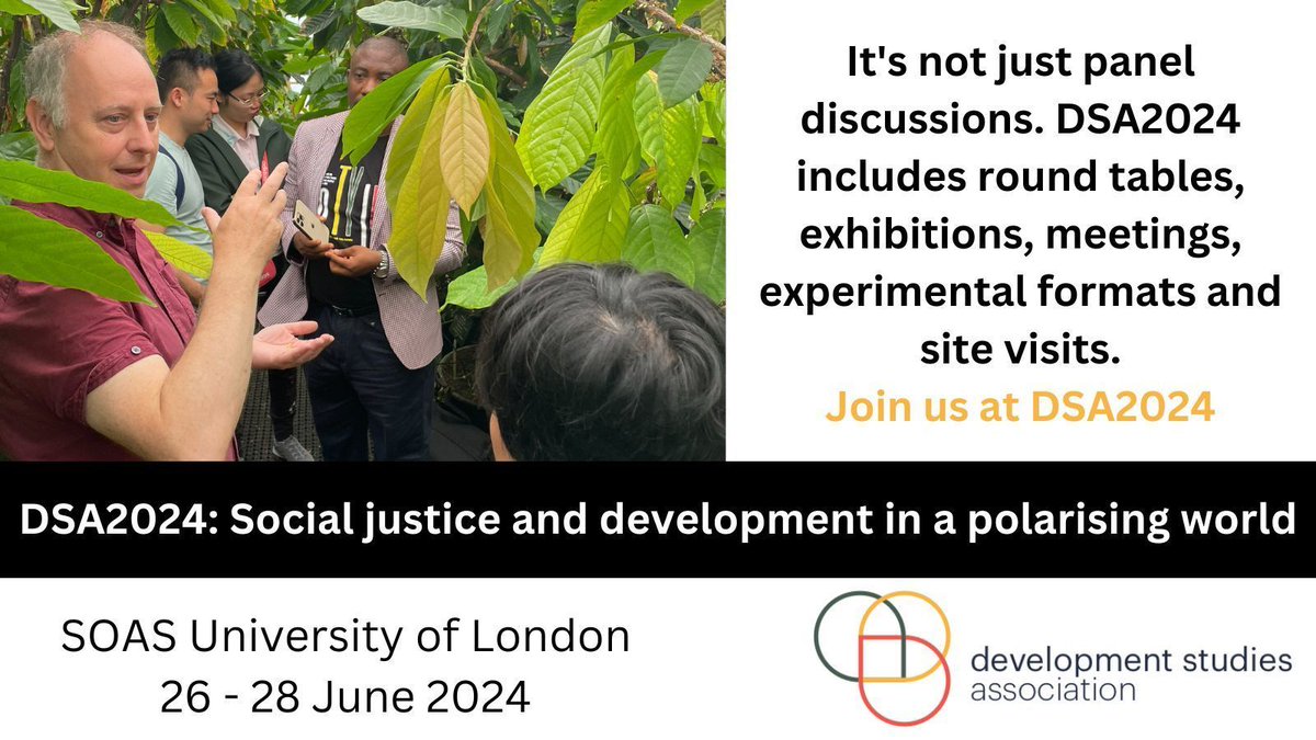 There are so many reasons to come to #DSA2024 Social justice and development in a polarising world 🐦 Early Bird registration is now open! 📅 26–28 June 2024 📌 Hybrid: Online and at @soasdevelopment For more info and to register, visit our website ⤵️ buff.ly/4amHJoE