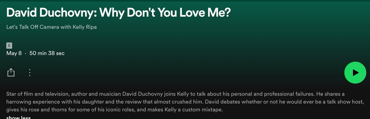 @HartHanson @davidduchovny was a guest on @KellyRipa’s podcast! open.spotify.com/episode/4odZLP… via @Spotify