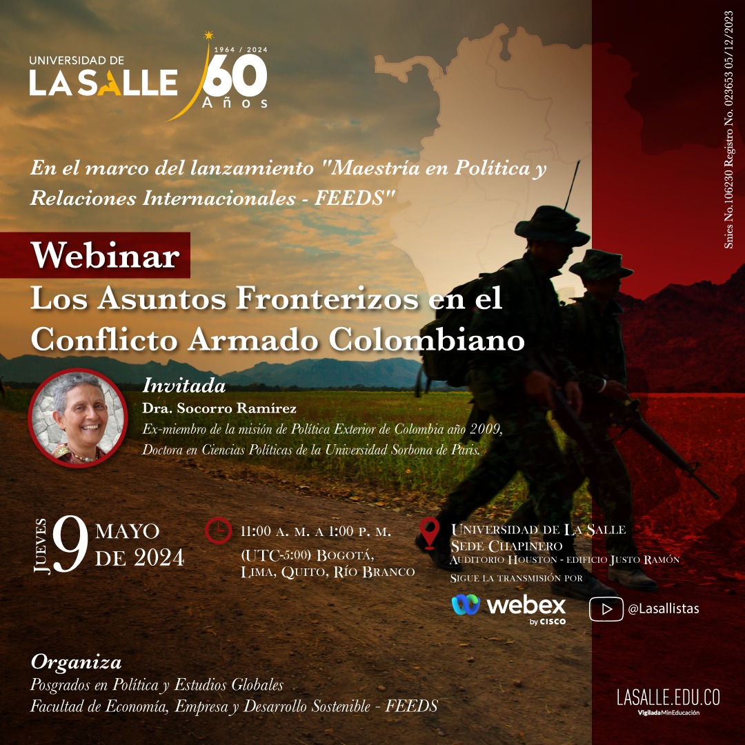 CLaverduco's tweet photo. ¡Es mañana! Conferencia de Socorro Ramírez sobre asuntos fronterizos y conflicto armado en Colombia. Es también el lanzamiento de la Maestría en Política y Relaciones Internacionales. Habrá conexión virtual https://t.co/s8MNCmbk01