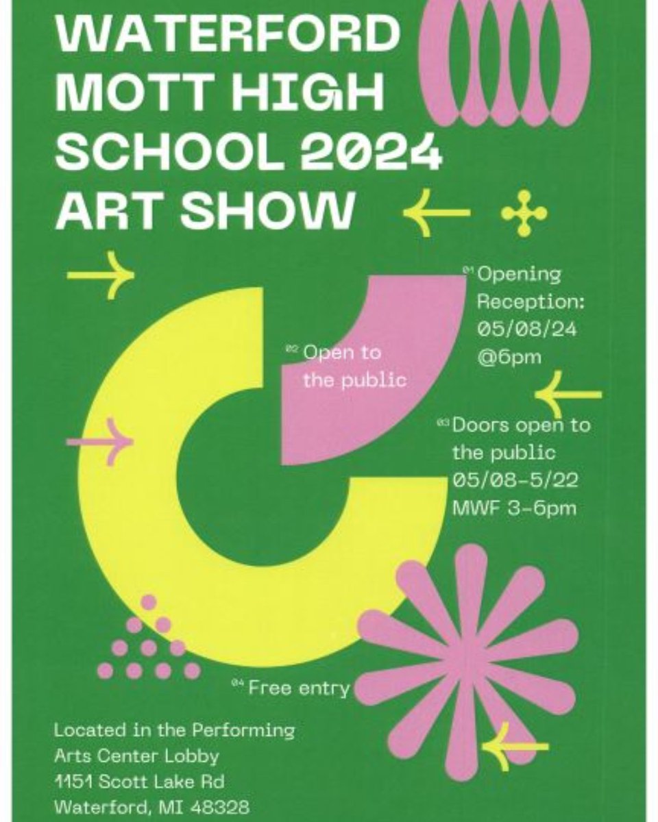 We invite you to celebrate the creativity of our students at the Waterford Mott Art Show from May 8th to May 22nd! Admission is free, so bring the family and stroll through the wonderful displays from our talented art students! #TheFutureIsBright #ArtShow #Corsairs