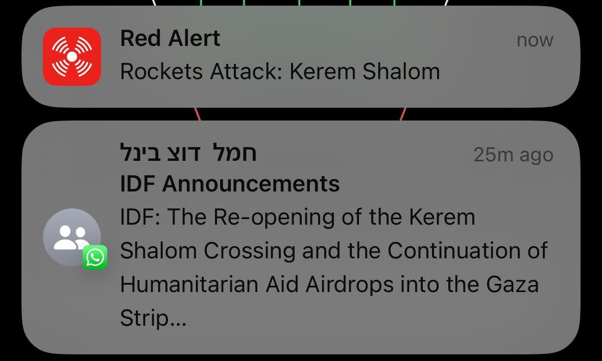 Same day as Israel re-opens Kerem Shalom border crossing for humanitarian aid to Gaza, Hamas fires rockets towards it. The border crossing was closed on Sunday after Hamas hit it with from Rafah, killing 4 soldiers.