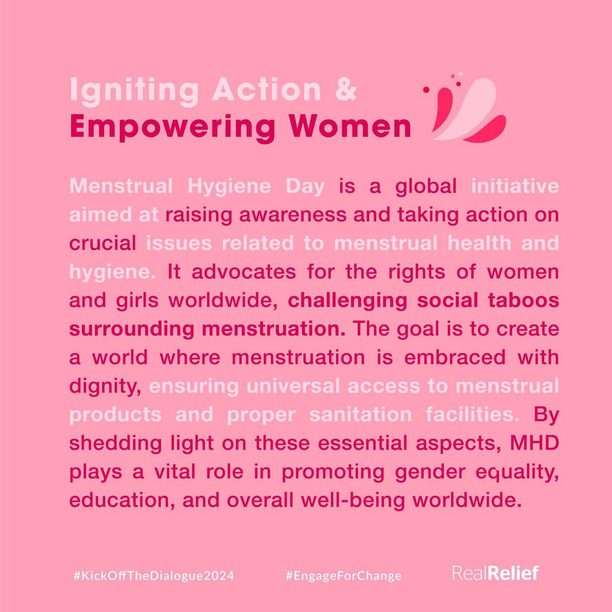 Hw can u support women & girls and reduce period stigma? 

Every action counts, whether U're speaking up, sharing information, or taking tangible steps. 

It doesn’t matter if U’re an individual or part of an organization, every effort matters, big or small! ❤️

#EngageforChange