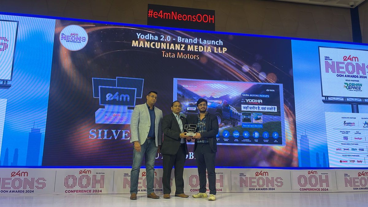 e4mevents's tweet image. Setting new benchmarks in OOH Advertising, congratulations to the winners of #e4mNeonsOOH Awards.🏆 Your creativity knows no bounds🔥👏

Category : Automobiles
Winners : #CaltexLubricants, @MadisonWorldIND, @TataCompanies, @MadisonWorldIND, #ideacafe

#OOHAwards #OOHExcellence