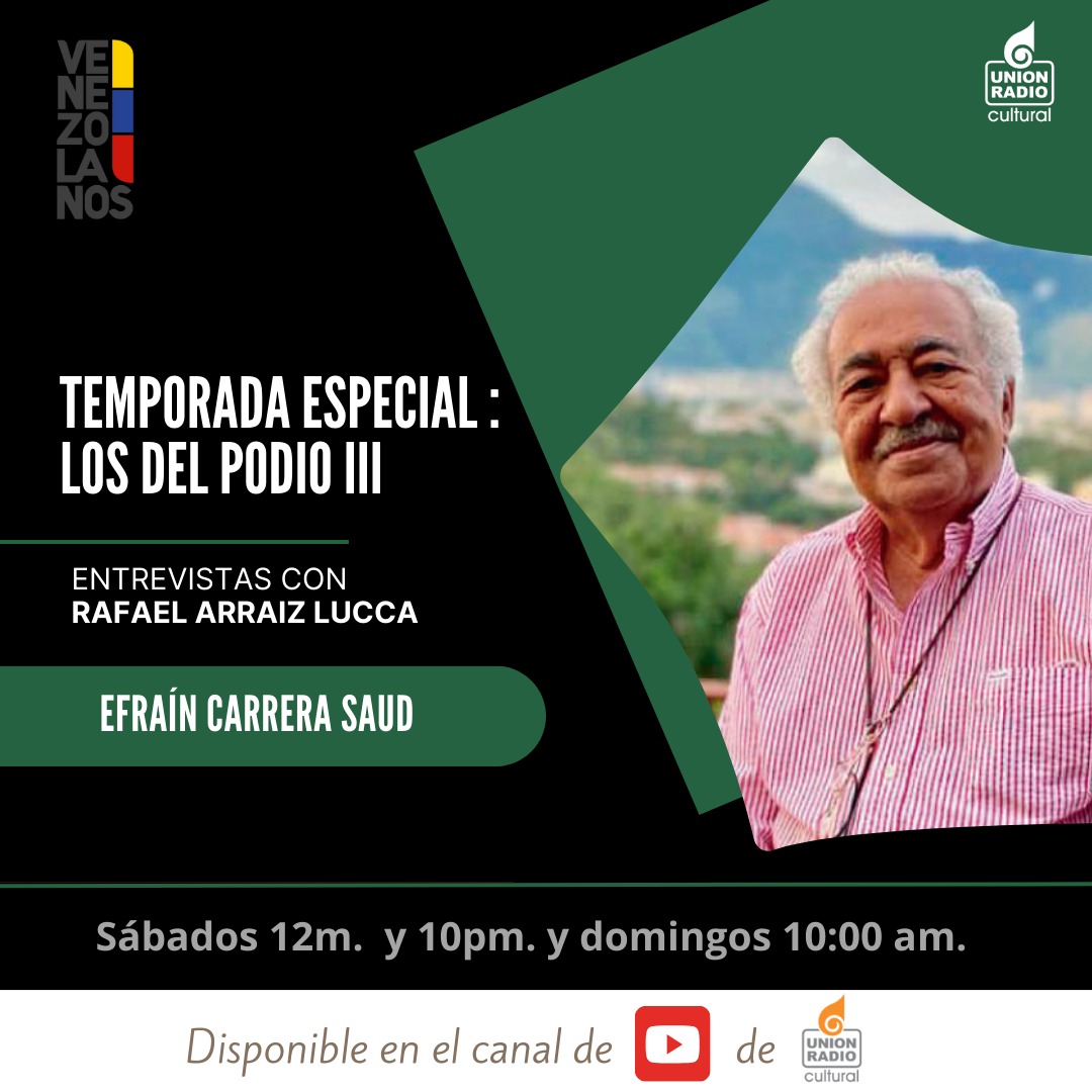Nuevo Programa!📻

Ya está disponible en Youtube la entrevista que realizó 
<a href="/rafaelarraiz/">Rafael Arraiz Lucca</a>  a uno de los gerentes públicos más importantes de Venezuela : Efraín Carrera Saud en el programa Venezolanos para la tercera temporada de la serie "Los del Podio".

youtube.com/watch?v=yNa0J3…