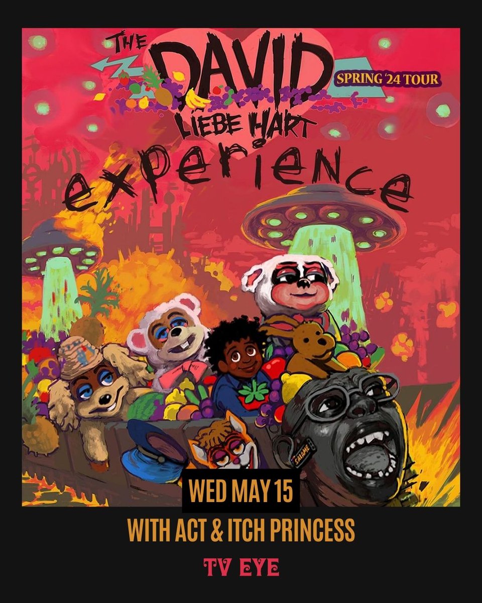 NEXT WEEK: beloved for his unique blend of music, comedy and puppetry as seen on Adult Swim and Tim & Eric, outsider artist @DavidLiebeHart brings his show to TV Eye on Wed May 15, joined by ACT + Itch Princess! Don't miss out—get tix here: wl.seetickets.us/event/the-davi…