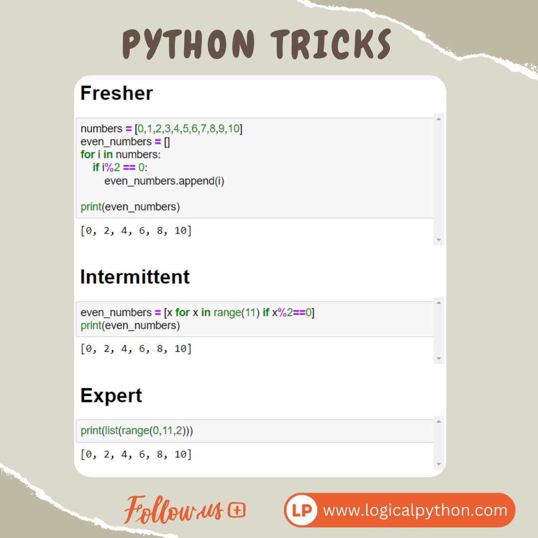 Python Trick.

#datastructures #algorithms #dsa #python #programming #developer #morioh #programmer #computerscience #webdev #webdeveloper #webdevelopment #pythonprogramming #pythonquiz #ai #ml #machinelearning #datascience