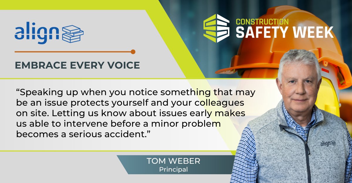 On Day 3 of #ConstructionSafetyWeek we focus on Embracing Every Voice because as we know, 'We are Stronger and Safer Together'. Tom Weber shares thoughts on the importance of speaking up on a jobsite so we can all work together to help mitigate risk. 

#ConstructionSafetyWeek